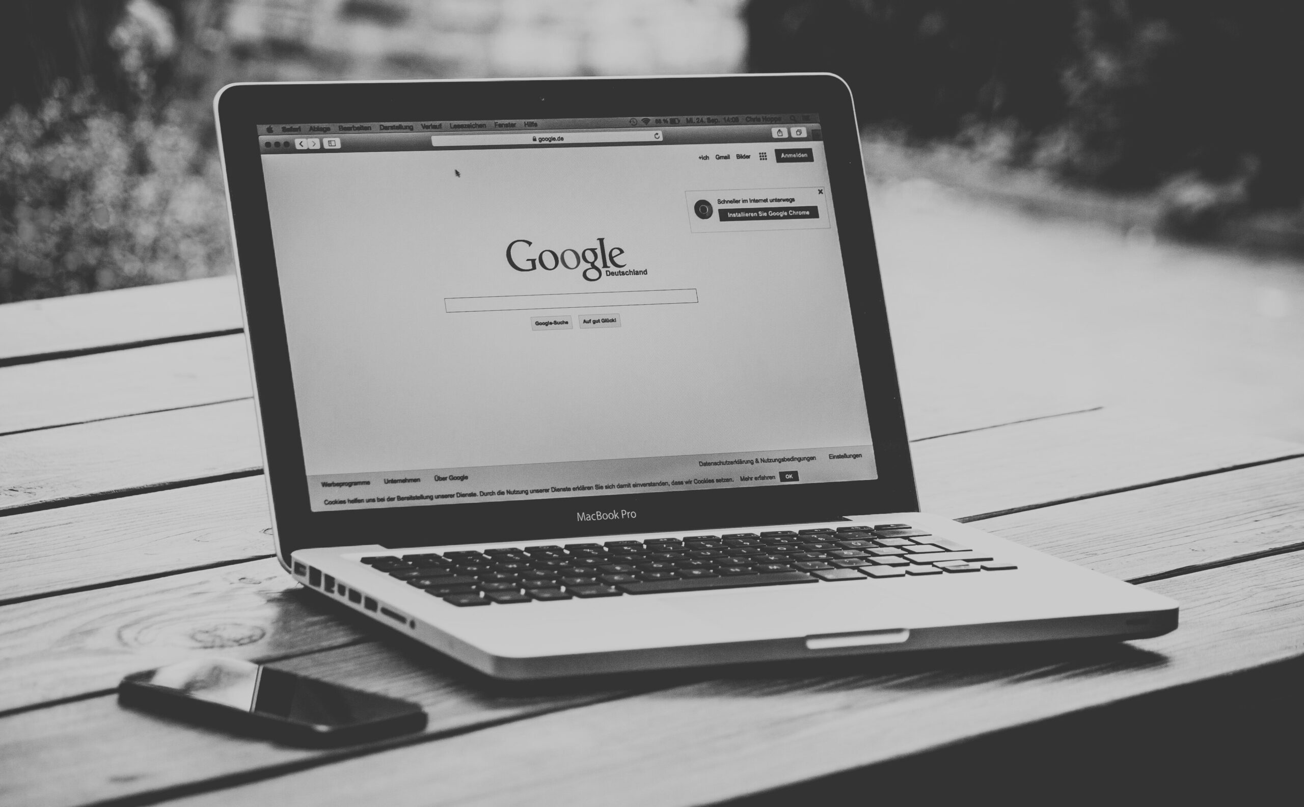 Laptop screen displaying Google search page